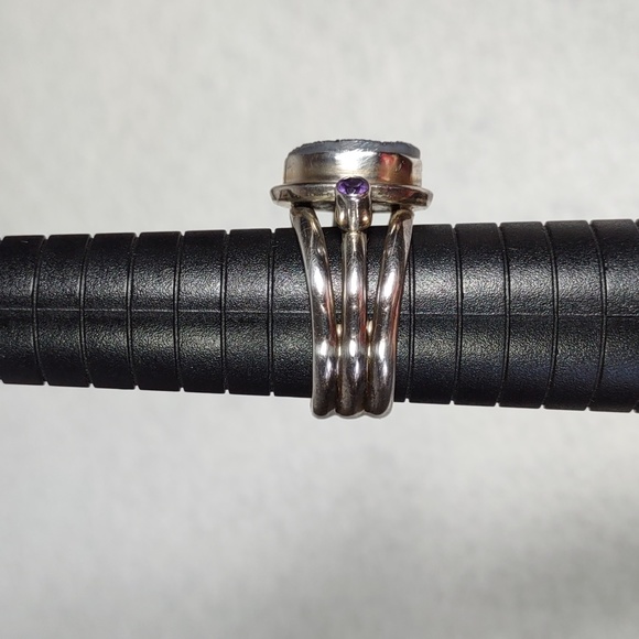 Peacock Druzy Quartz w/Amethyst Sterling Silver Ring - Picture 8 of 12